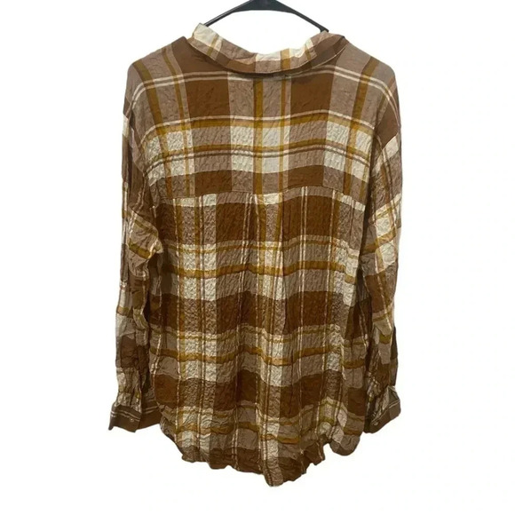 New Jane + Delancey Plaid Lightweight Button Down Blouse Size Medium - Picture 2 of 6